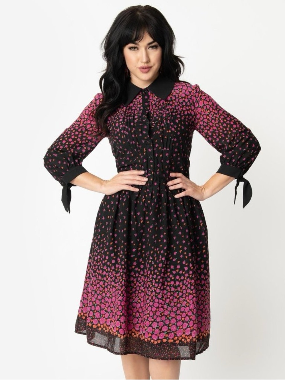Unique Vintage Dress Black Purple Floral Retro 2X 18